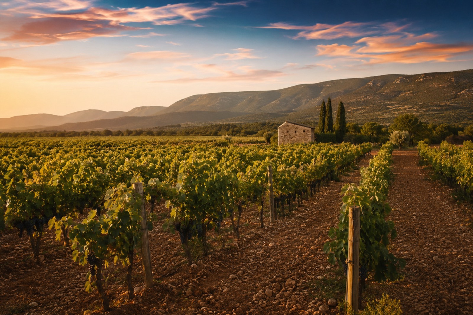 Vignoble au coucher du soleil